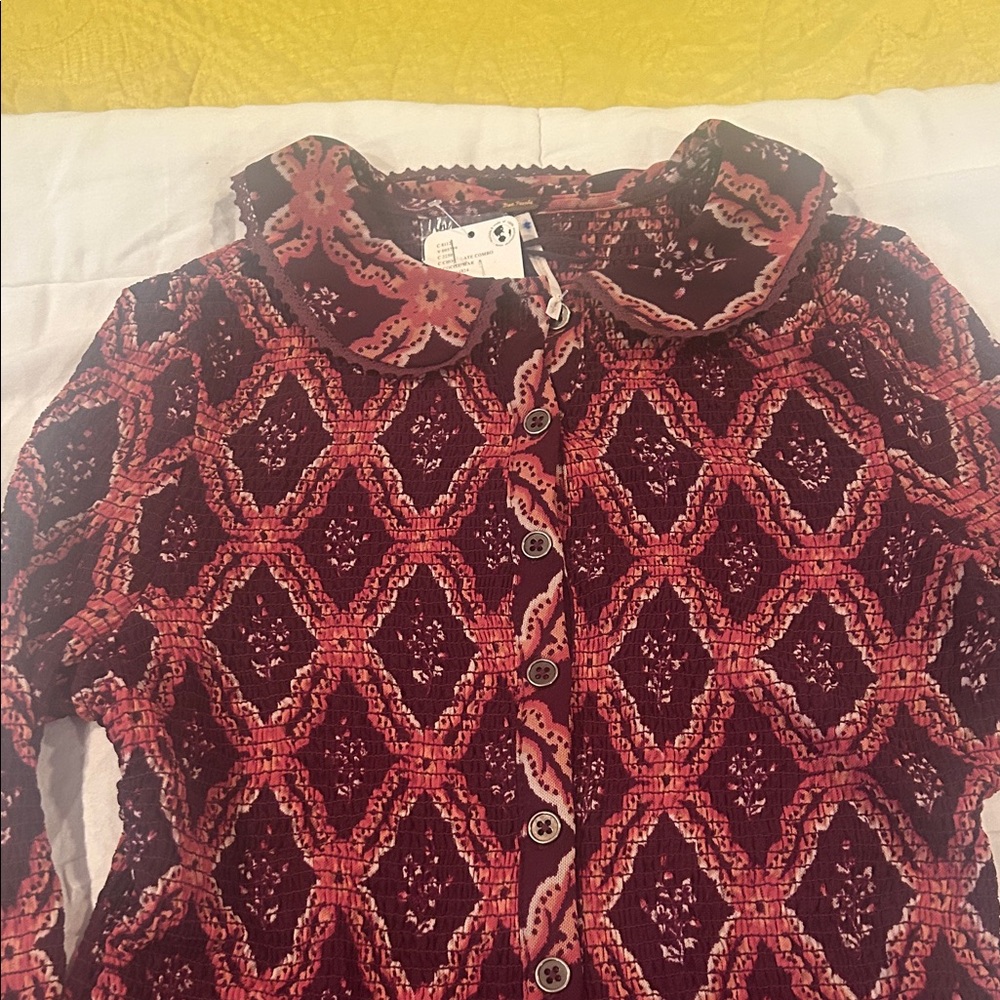 Free People Ruched/ fitted button- up top